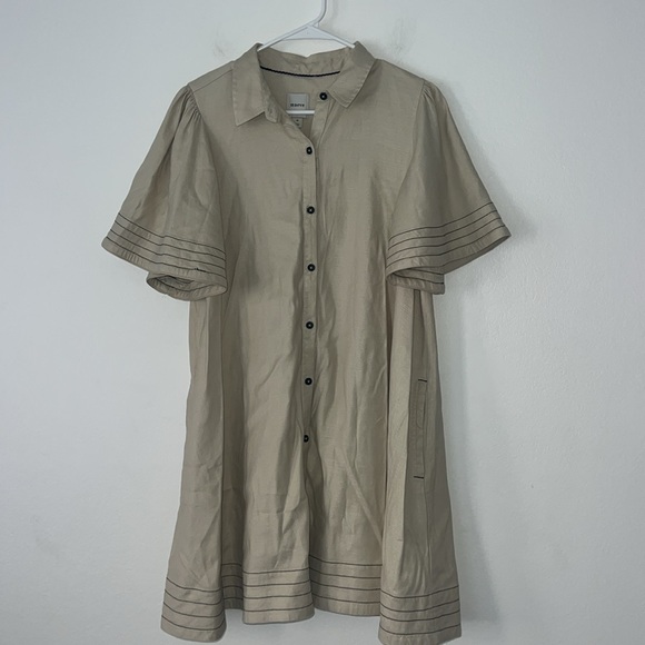 Maeve By Anthropologie Collared Button Down Mini Dress Size Medium Tan - Picture 10 of 12